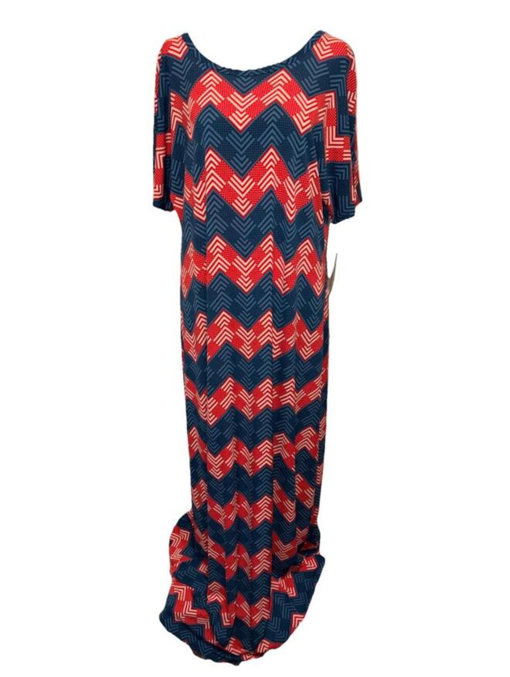 NWT LuLaRoe XL Maria Maxi Dress Red White Blue Chevron Pattern Size XL (W 18-20)